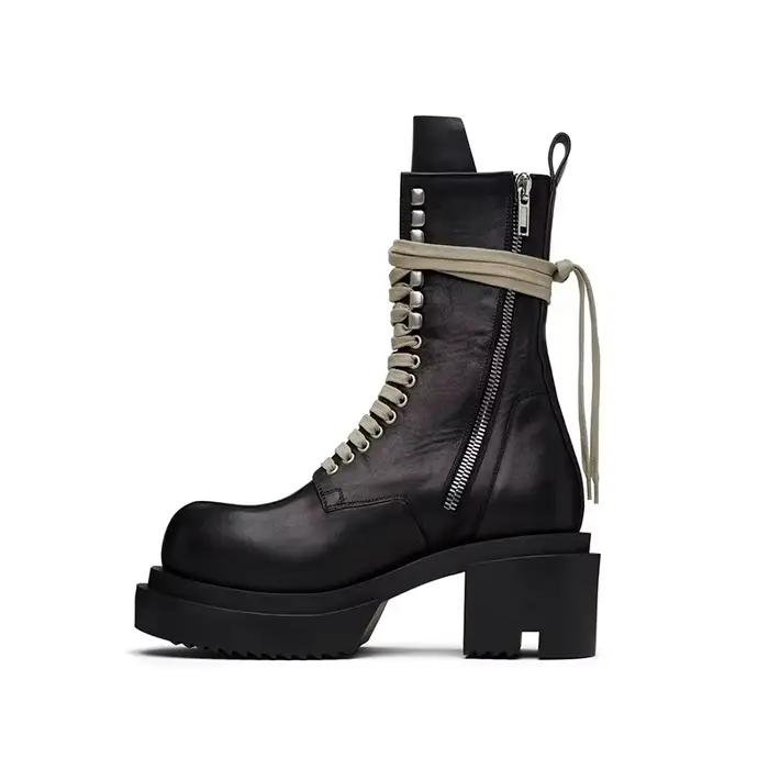 Chaussures montantes à plateforme en cuir véritable pour hommes, baskets de luxe à lacets avec ferme