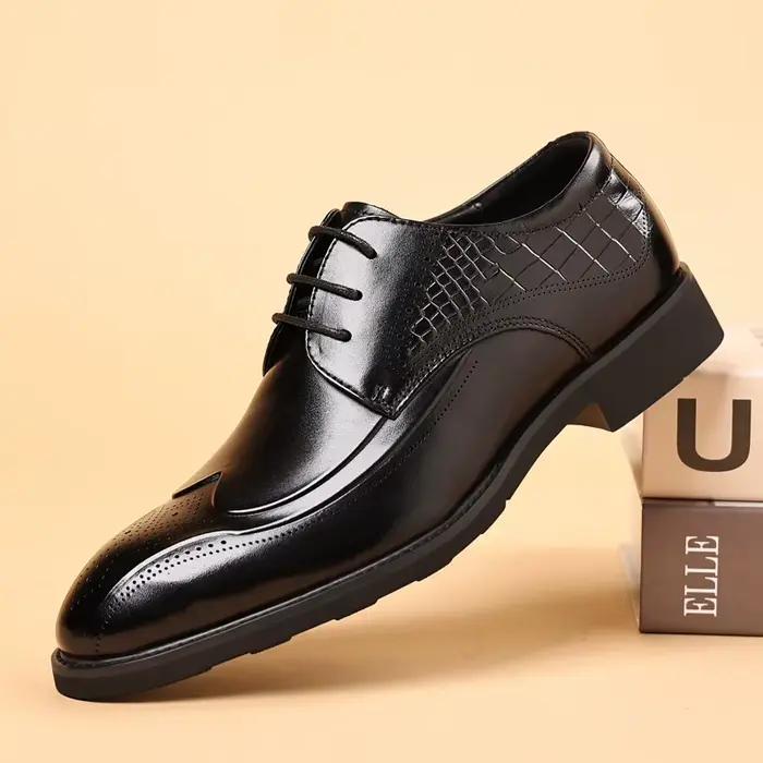 Chaussures provoqué d'affaires en cuir véritable pour hommes, chaussures Derby respirantes à lacets,