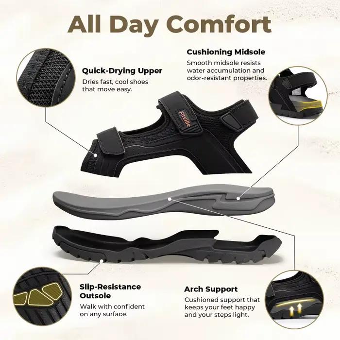 FitVille – sandales larges pour hommes, chaussures de plage et de sport antidérapantes à séchage rap