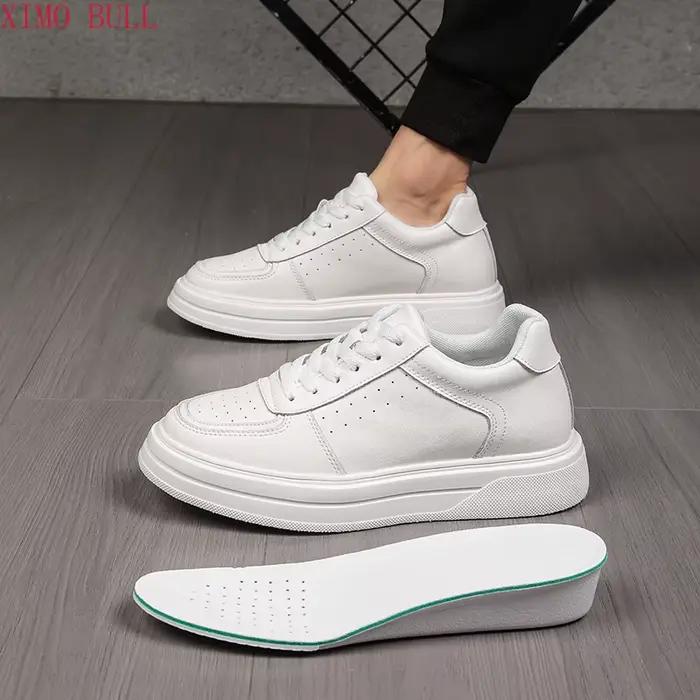 Chaussures De Sport en cuir blanc pour hommes, baskets rehaussantes invisibles De 10cm, grande taill