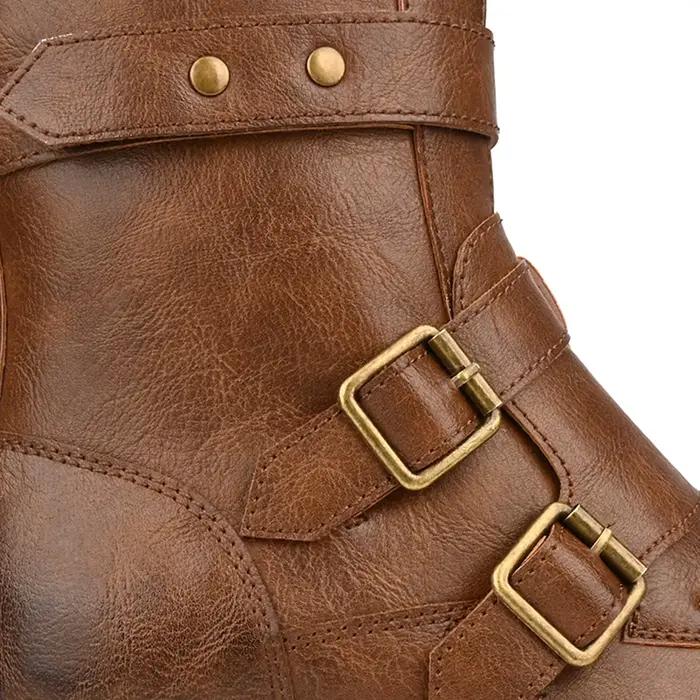Bottes en denim à talons bas pour hommes, fermeture éclair latérale, structure en métal, bottes vint