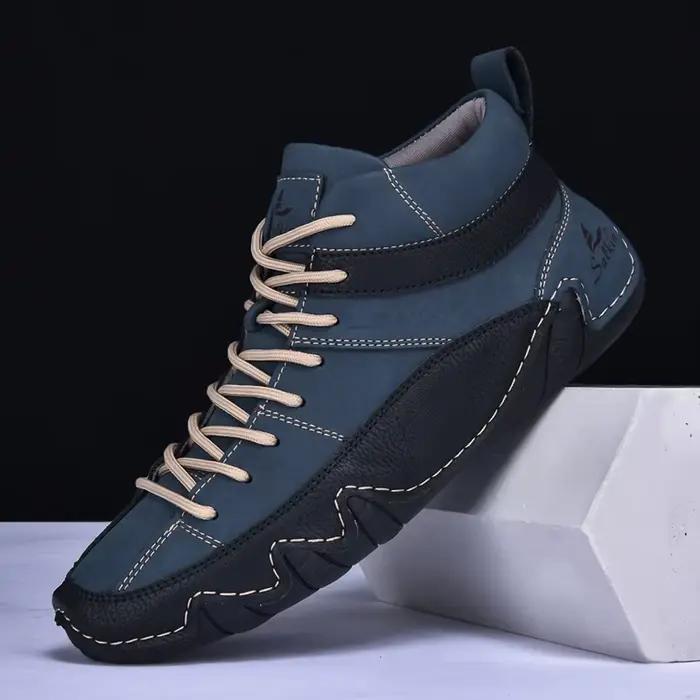 Chaussures décontractées rétro montantes faites à la main pour hommes, bottes à lacets patchwork de