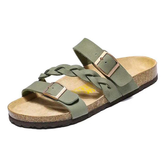 Sandales en liège à double boucle pour hommes et femmes, avec soutien de la voûte plantaire, semelle