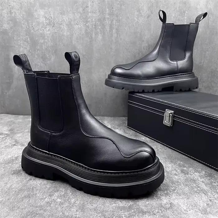 2025 hommes à la mode haut de gamme Style britannique à semelles épaisses hauteur augmentant Chelsea