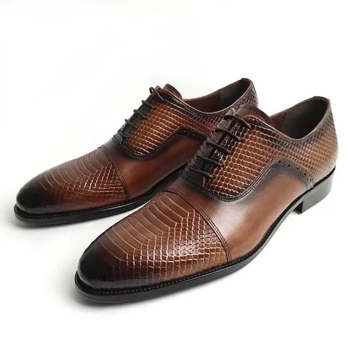 Chaussures Oxford en cuir véritable pour hommes, chaussures d'affaires sociales, confortables, augme