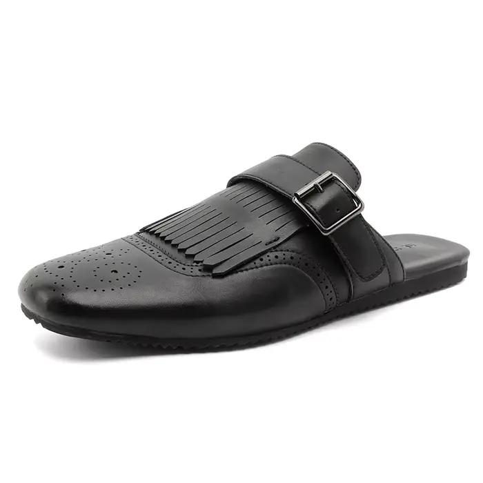 Mules à pampilles pour hommes, mocassins en cuir tendance, chaussures décontractées fermées, sandale