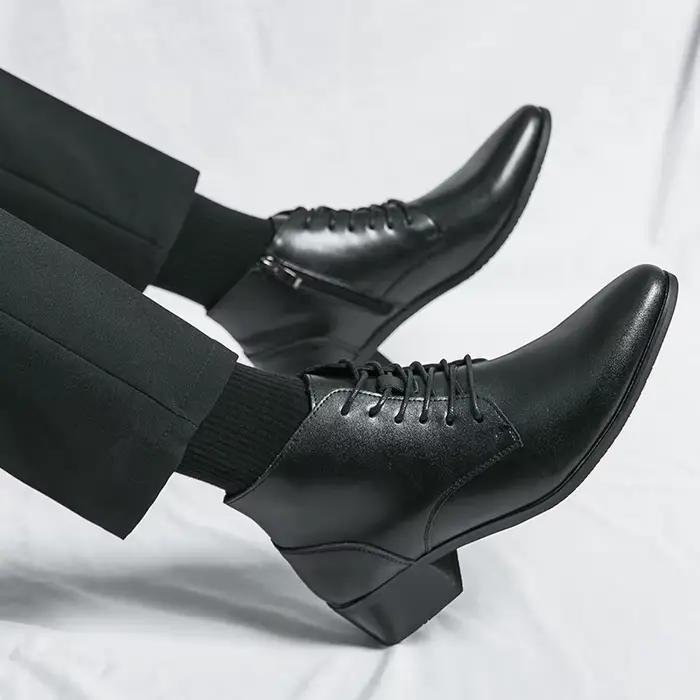 Bottes de rinçage en cuir pour hommes, bottes rondes Parker, bottes d'affaires à lacets, mode
