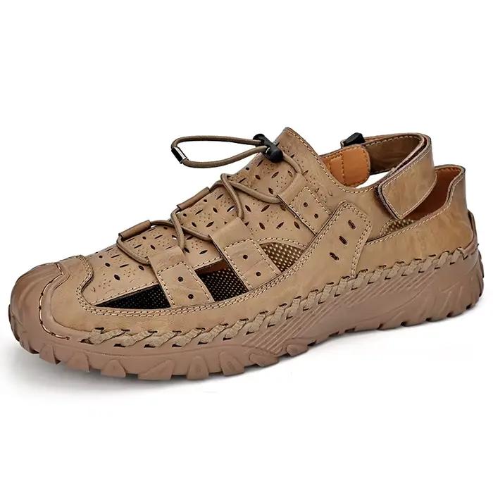 Sandales d'Été en Cuir Souple pour Homme, Chaussures de Plage Antidérapantes, Ajourées, Faites à la