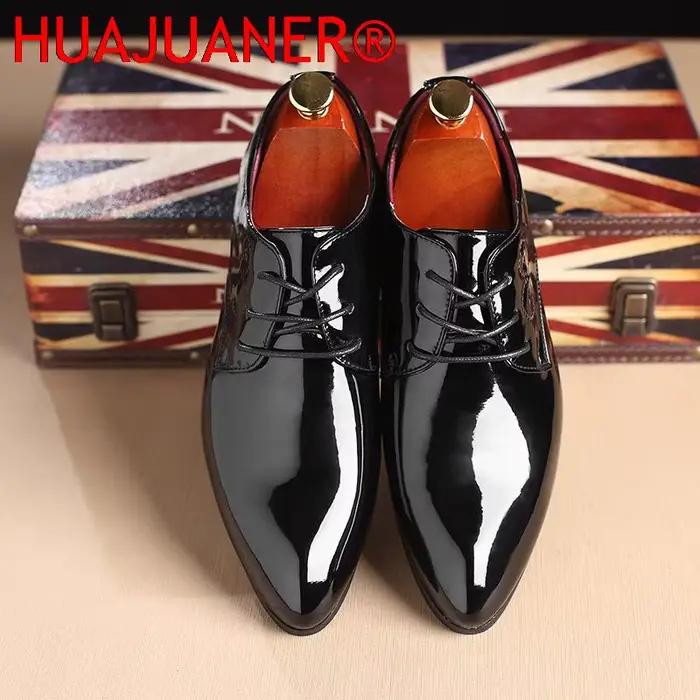 Chaussures Brogue Rétro Classiques en Cuir Verni pour Homme, Souliers à Lacets pour Tenue d'Affaires
