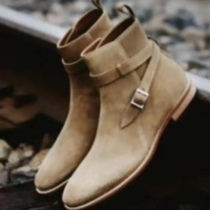 Nouveaux hommes chaussures classique haut de gamme fait à la main rouge Faux daim ceinture boucle ré