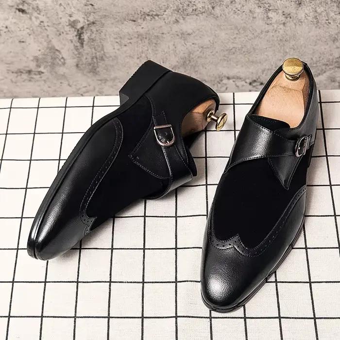Chaussures en daim pour hommes, chaussures habillées en cuir, classiques Brogue, chaussures formelle