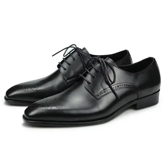 Tongs de luxe Brogue chaussure de mariage pour hommes classique noir bureau Oxfords en cuir véritabl