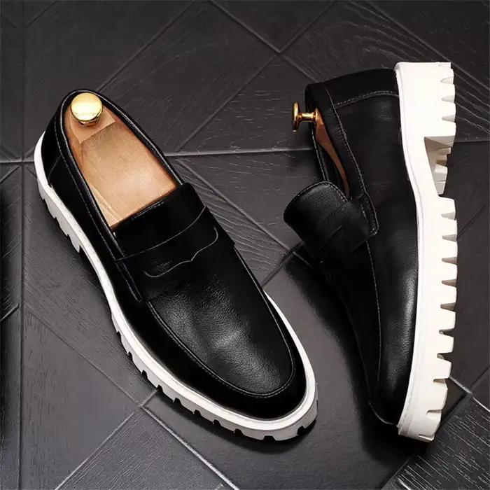 Chaussures de luxe en cuir blanc pour hommes, mocassins confortables à enfiler, chaussures de condui