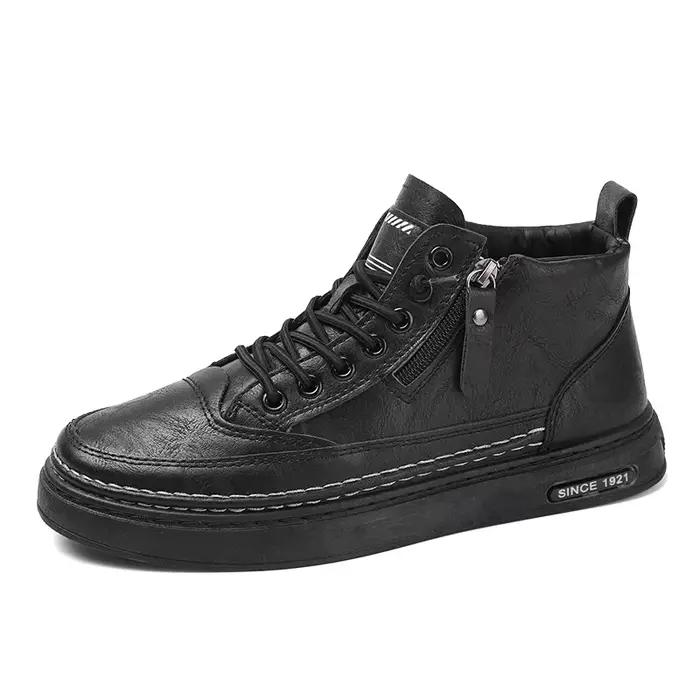 Nouvelles Bottes Décontractées Montantes pour Hommes – Chaussures d'Hiver en Cuir et Coton Tendance