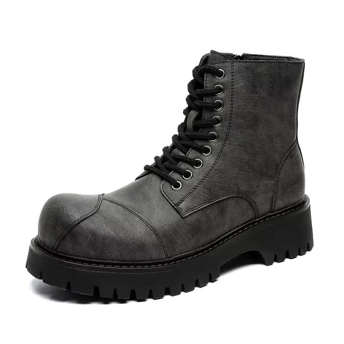 Bottes de moto hautes à lacets pour hommes, style britannique, chaussures en cuir, gros orteil, bott