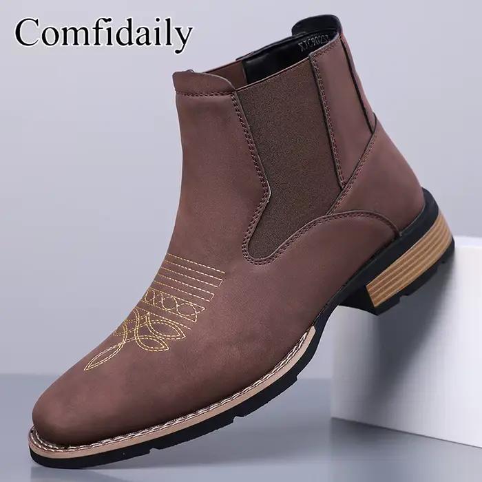 Bottines Chelsea pour hommes, style britannique rétro, confortables, antidérapantes, en cuir, pour t