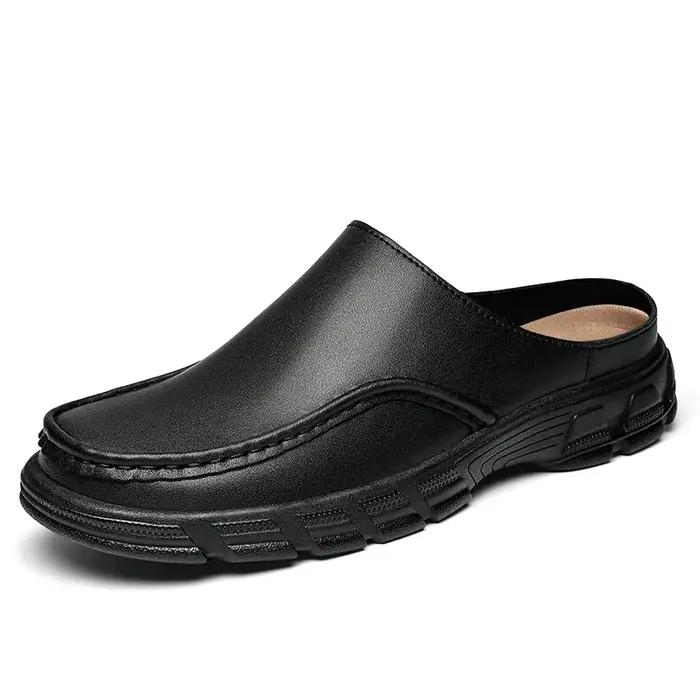 Sandales d'été en cuir véritable pour hommes, chaussures formelles d'affaires, mules de créateurs po