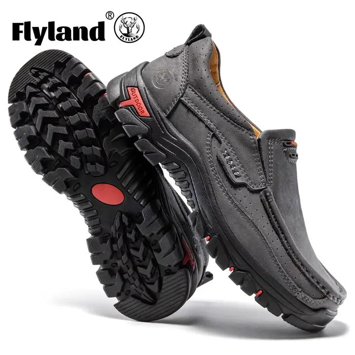 FLYLAND Chaussures habillées en cuir pour hommes, style mode, plateformes, bottes plates, chaussures