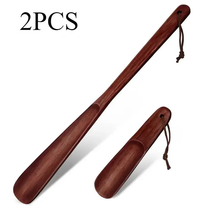 Chausse-pied professionnel en bois, 2 pièces, cuillère à chaussures, manche en bois, longue poignée,