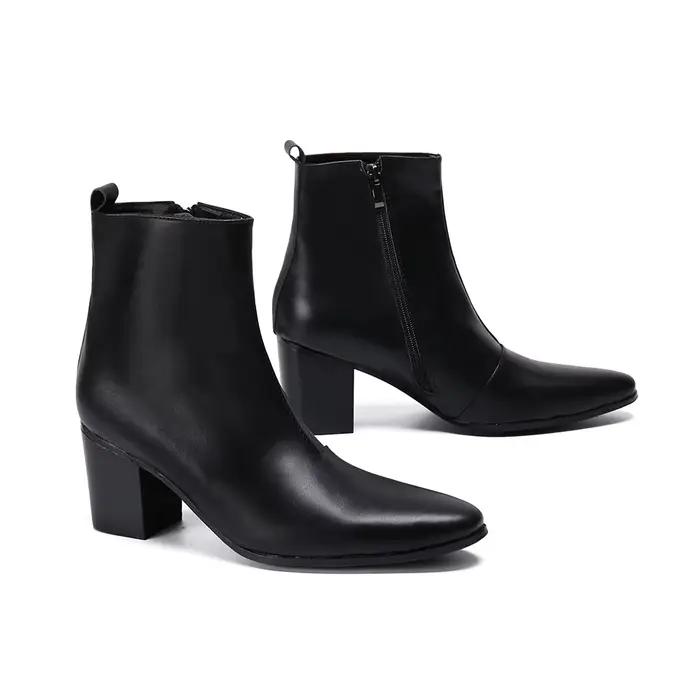 Christia Bella en cuir véritable hommes bottes à talons hauts bout pointu robe de soirée bottes mode