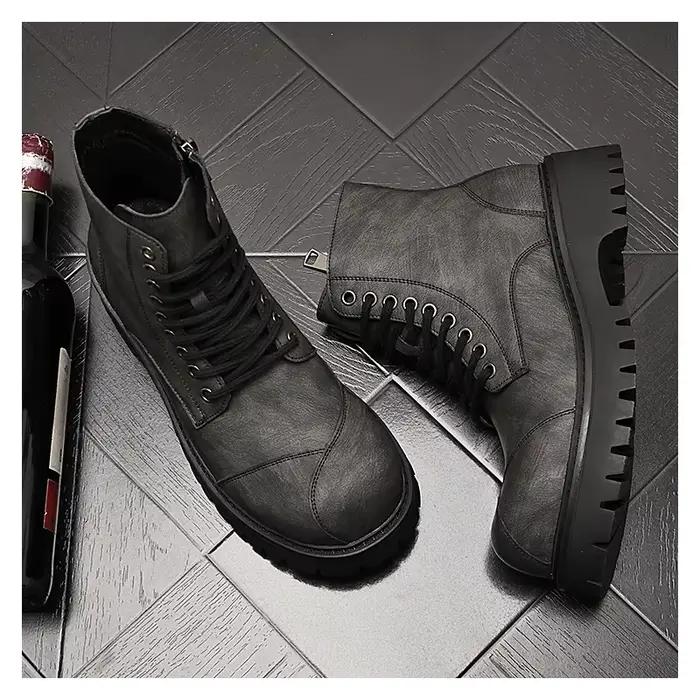 Bottes de moto hautes à lacets pour hommes, style britannique, chaussures en cuir, gros orteil, bott