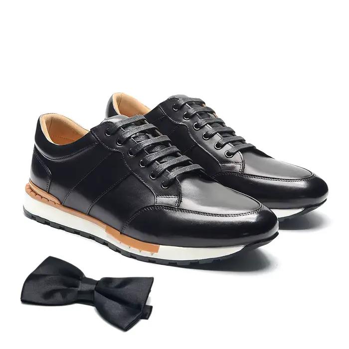 Baskets décontractées originales pour hommes en cuir véritable marron et noir, chaussures de sport e