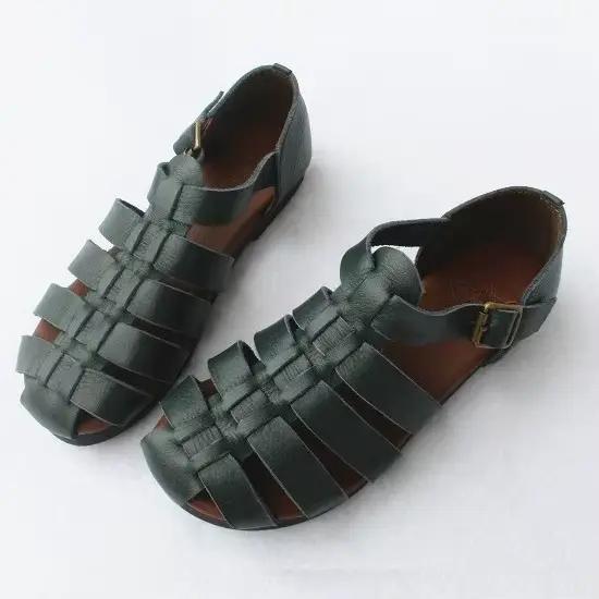 Careaymade-Sandales d'été en cuir de cirhide première couche, chaussures plates japonaises rétro à s