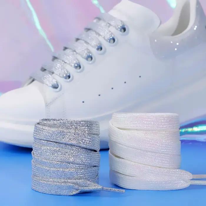 1 paire paillettes colorées largeur lacet cordes lacets plats pour course athlétique mode lacet bask