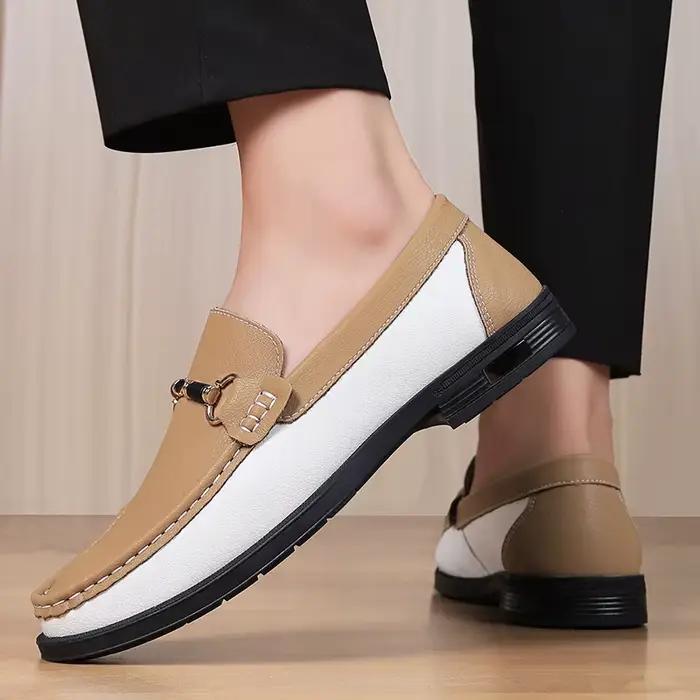 Marque de luxe en cuir véritable hommes chaussures de mariage sans lacet mocassins nouvelle tendance