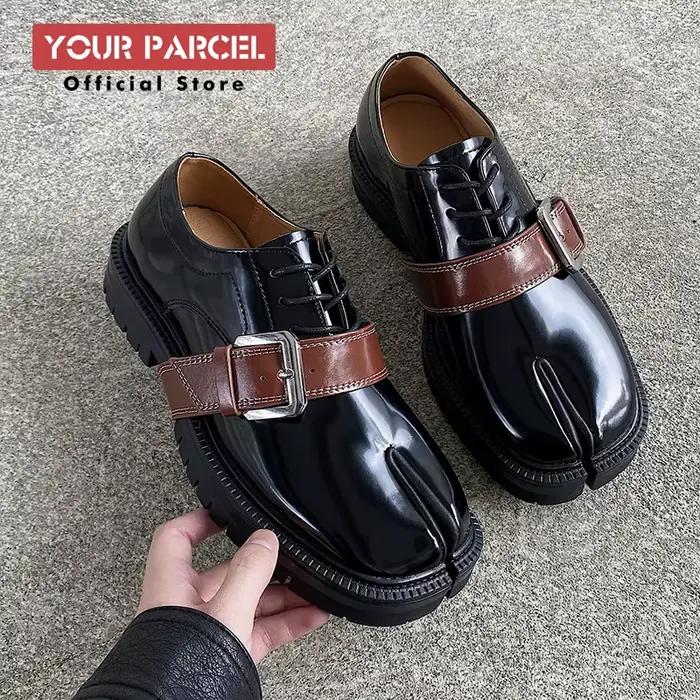 Tabi-Chaussures en cuir à bout fendu pour hommes, boucle de ceinture amovible, sens littéraire, surf