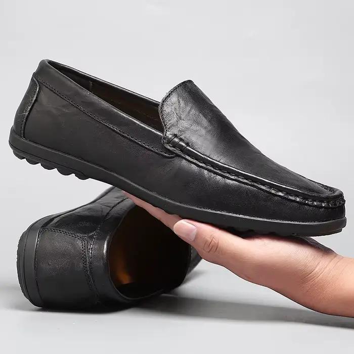 Mocassins italiens en cuir véritable pour hommes, chaussures de marque de luxe décontractées, respir