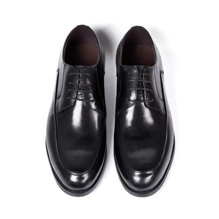 Chaussures Derby de Style italien pour hommes, faites à la main, en cuir véritable, bout uni, à lace