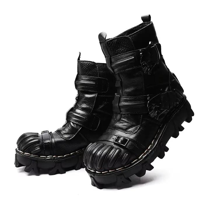 Bottes de moto rétro en cuir véritable pour hommes, mi-mollet, DulHigh Top, Western Riding, Gothic S