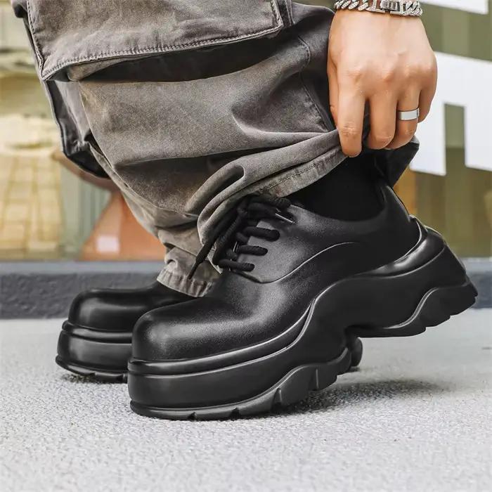 Plate-forme en cuir véritable hommes chaussures décontractées fond épais augmenter hommes baskets à