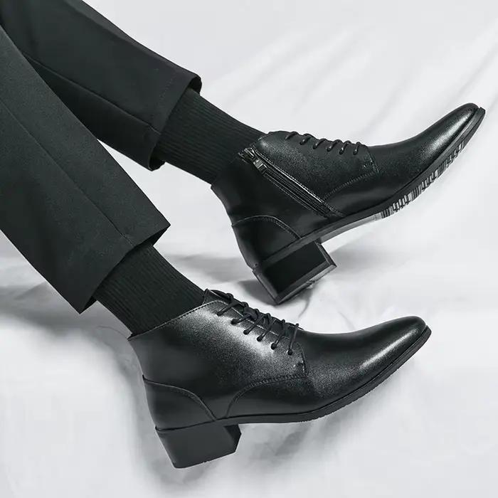Bottes de rinçage en cuir pour hommes, bottes rondes Parker, bottes d'affaires à lacets, mode