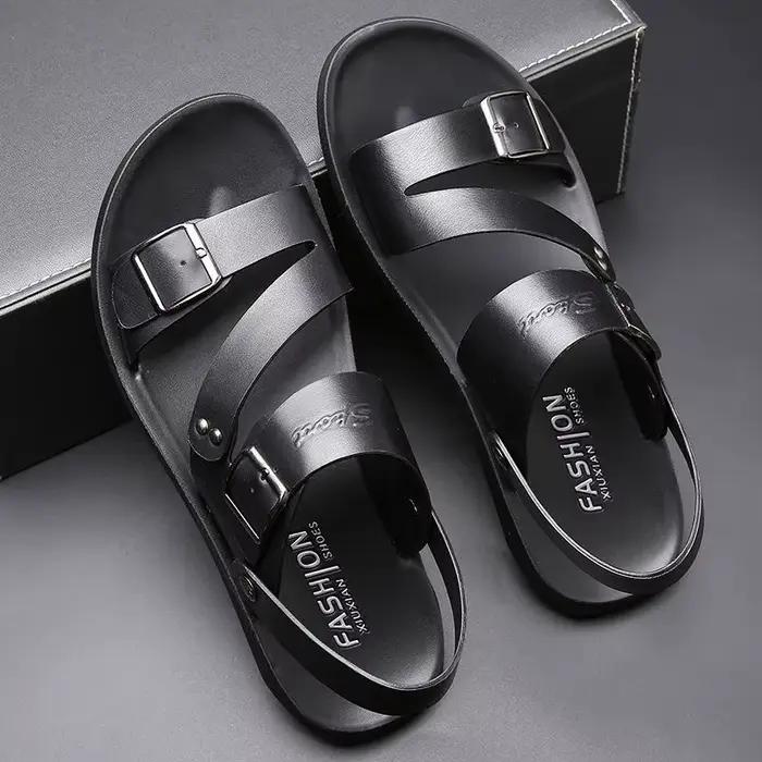 Sandales en cuir pour hommes, marque de luxe, nouvelle mode, chaussures d'été pour hommes, sandales