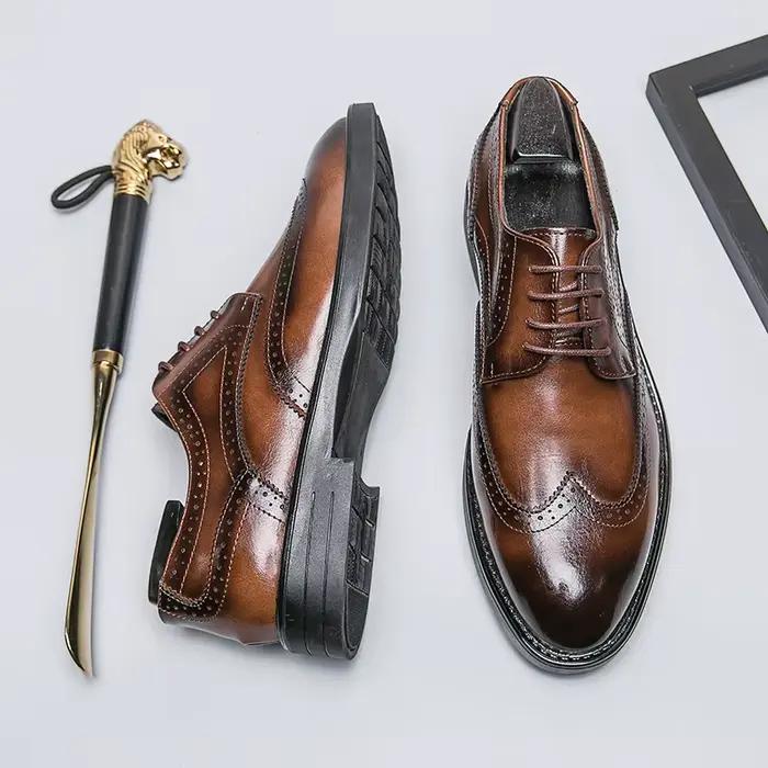 Nouvelles Chaussures Richelieu Homme Printemps-Automne 2024 Style Britannique Marron