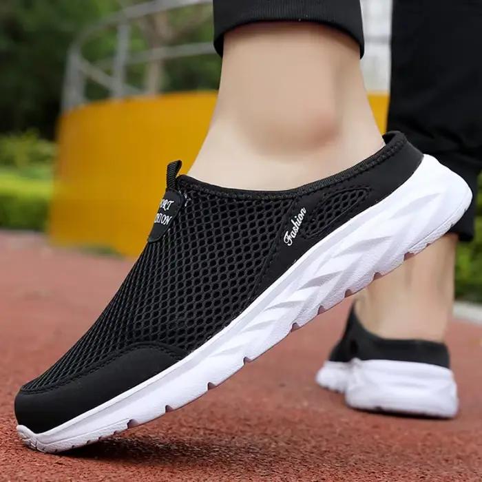 Demi-pantoufles YRZL en maille aérée pour hommes, chaussures respirantes et anti-transpirantes, parfaites pour les activités de plein air et les voyages