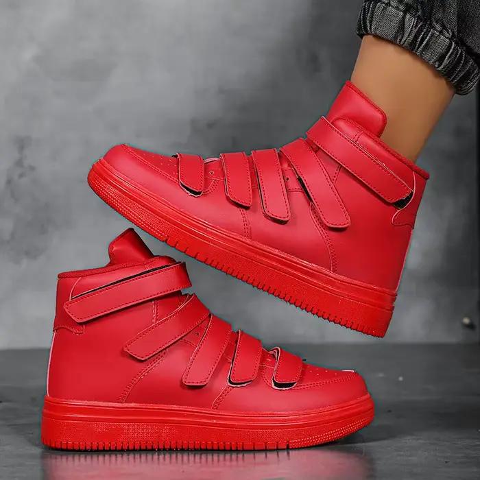 Baskets montantes en cuir artificiel pour hommes, chaussures respirantes et robustes, baskets décontractées et élégantes pour skaters et amoureux de la mode, chaussures plates canisées pour hommes, baskets rouges pour occasions spéciales