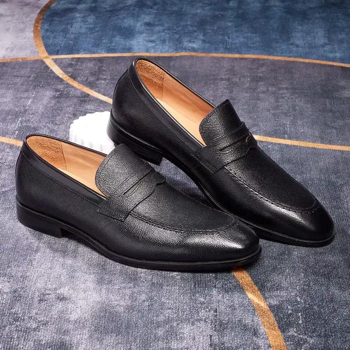 Chaussures habillées de luxe à enfiler pour hommes, en cuir véritable, mocassins italiens pour hommes, noires et marron, chaussures Oxford formelles de marque, chaussures décontractées pour hommes