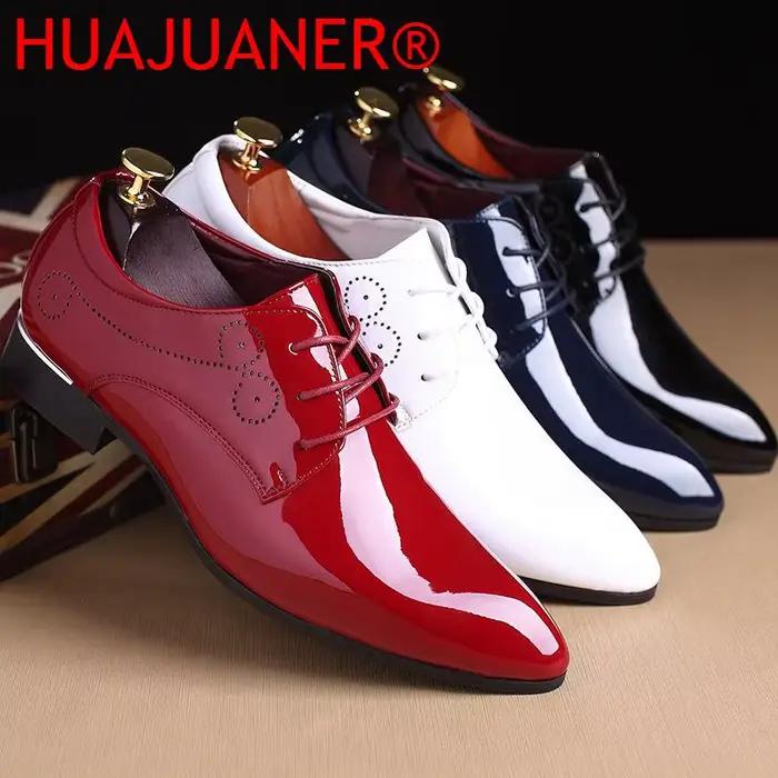 Chaussures Brogue Rétro Classiques en Cuir Verni pour Homme