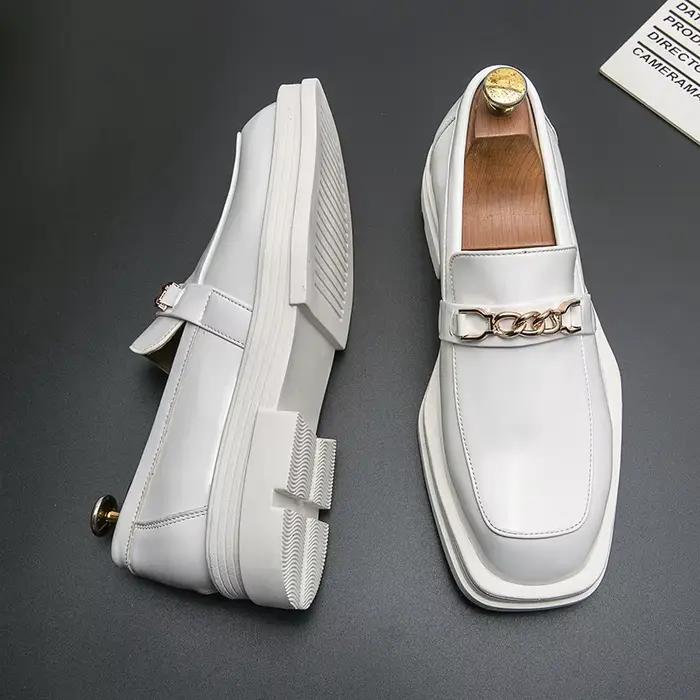 Mocassins de luxe blancs en cuir pour hommes