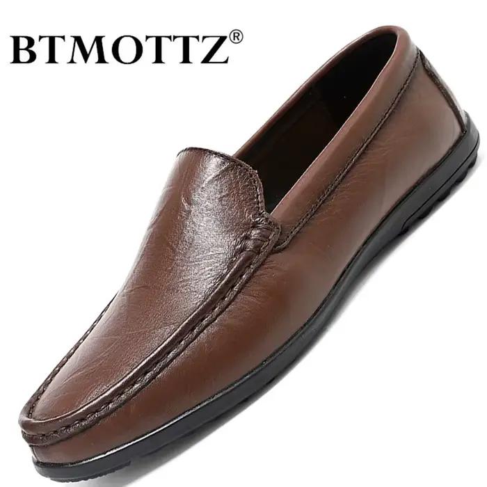 Mocassins italiens en cuir véritable pour hommes, chaussures de marque de luxe décontractées, respirantes, à enfiler, chaussures de conduite