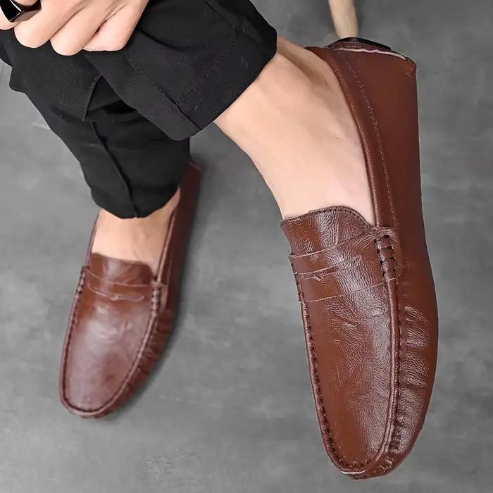 Mocassins souples pour hommes, style estival, en cuir de haute qualité, chaussures plates décontractées, grandes tailles, chaussures de conduite
