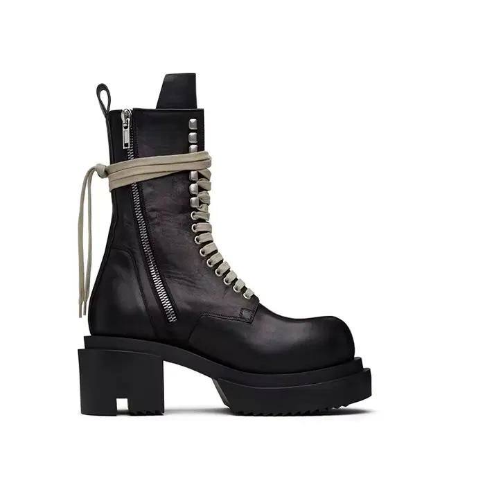 Chaussures montantes à plateforme en cuir véritable pour hommes