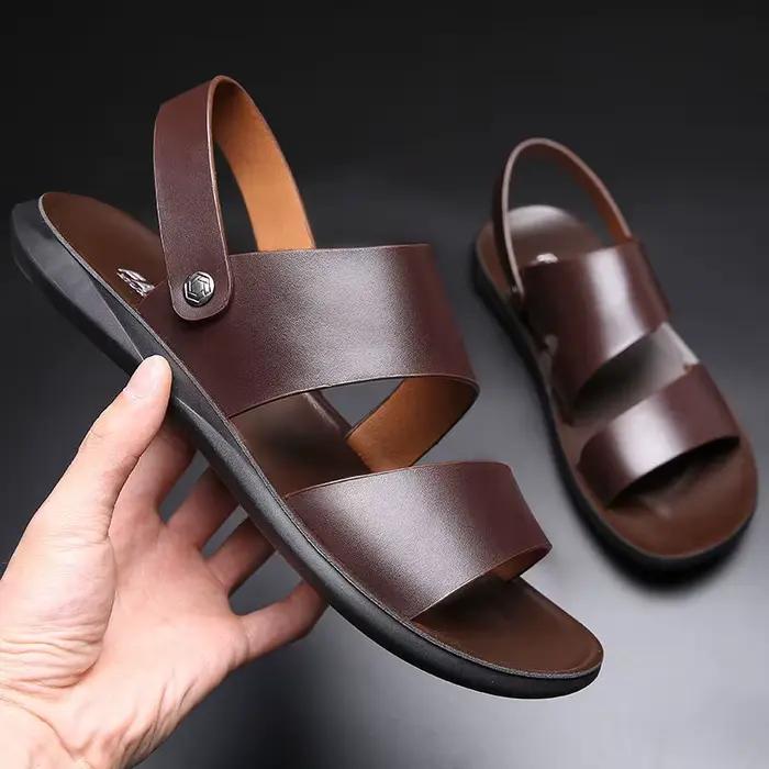 Robe d'été en cuir pour hommes, sandales en cuir, nouvelle mode, Vintage, chaussures pour hommes, haute qualité, doux, confort décontracté, pantoufles de plage, 2022