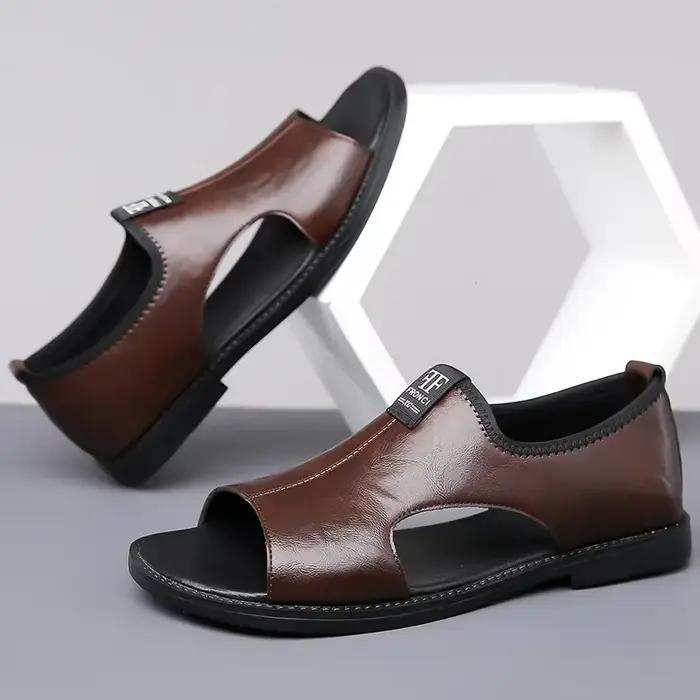 Sandales homme en cuir de haute qualité design plat antidérapant pour hommes confortables et élégants pour occasions estivales et informelles