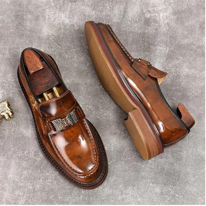 All Cirhide-Chaussures d'affaires pour hommes, Style anglais, Mocassins à fond de tendon de bœuf, Perles de perles, Chaussures en cuir brillant, Chaussures de mariage