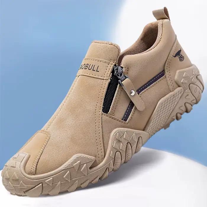 Chaussures décontractées pour hommes avec fermeture éclair latérale, semelle souple antidérapante, confort tout au long de la journée, cuir patchwork, pour homme, polyvalent, confortable, élégant, facile à enfiler, résistant à l'usure, pour les quatre saisons