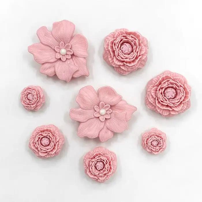 Breloques de chaussures en plastique ornées de motifs floraux 3D pour femmes, accessoires de chaussures décoratifs en blanc, beige, rose, noir et marron